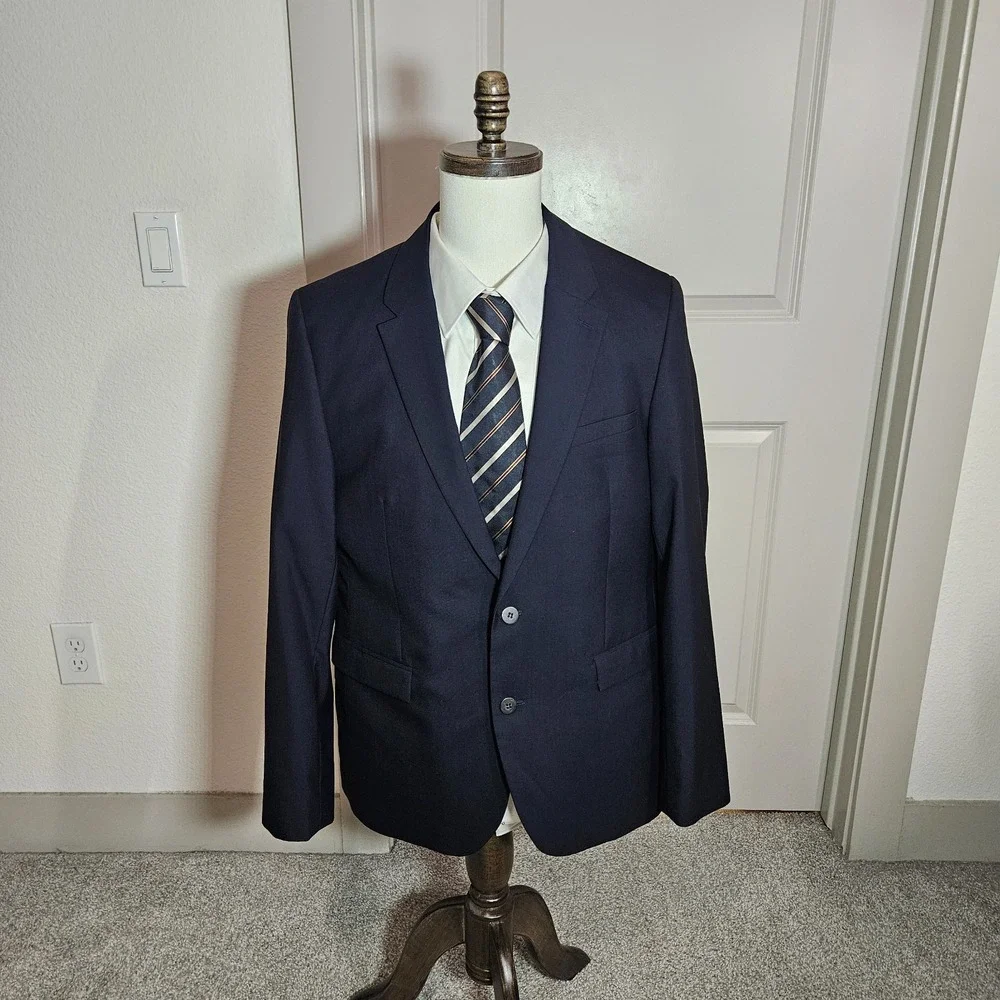 M&S Wool Suit Blazer Jacket Men‎ US 42 Eur 52 Medium Dark Navy Super 100's